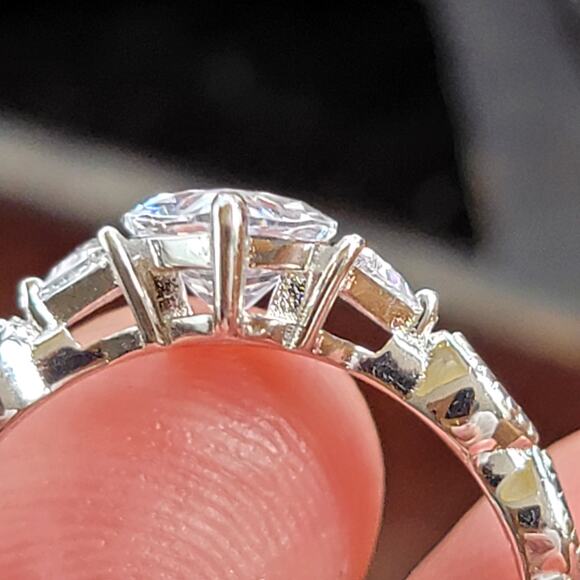 Rhodium Plated Simulated Morganite Ring - Size 10 - Teardrop Radiance - Picture 14 of 14